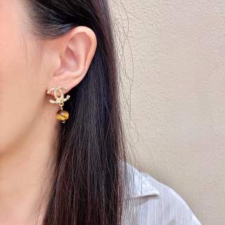CHANEL Amber Pearl CC Drop Earrings