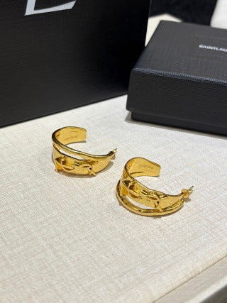 YSL Curved Gold Cuff Hoop Earrings