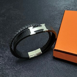 Hermès H Leather Braided Wrap Bracelet