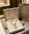 Bvlgari Silver Geometric Pendant Chain Necklace – Elegant Luxury Jewelry