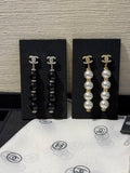 Chanel Pearl & Black Bead CC Drop Earrings – Elegant Luxury Fashion Jewelry