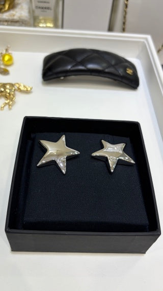 CHANEL Celestia Silver Star Stud Earrings