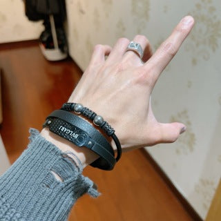 Bvlgari Black Leather Beaded Bracelet – Modern Luxury Jewelry