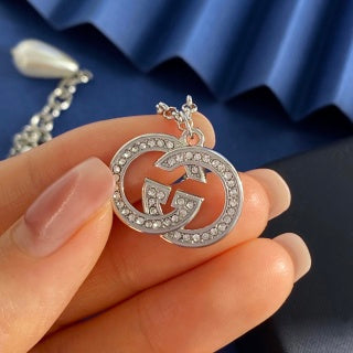 Gucci Interlocking G Crystal Medallion Necklace