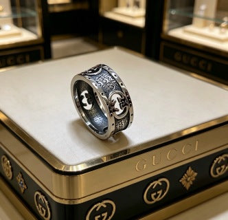 Gucci Interlocking G Filigree Engraved Wide Band Ring
