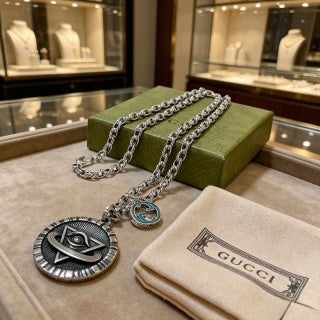 Gucci GG Compass Medallion Pendant Necklace