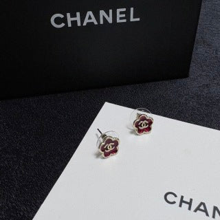 CHANEL Rouge Blossom Enamel Stud Earrings