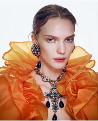 YSL Crystal Cascade Sapphire Drop Earrings
