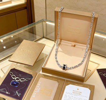 Bvlgari Silver Black Accent Link Necklace – Elegant Luxury Jewelry