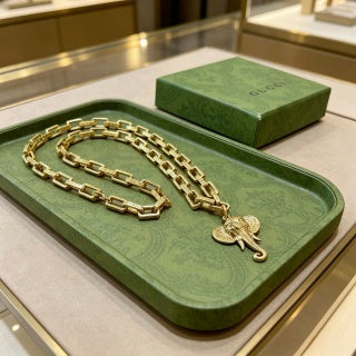 Gucci Horsebit Cross Pendant Chain Necklace