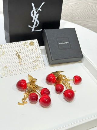 YSL Jardin Rouge Cherry Blossom Clip Earrings