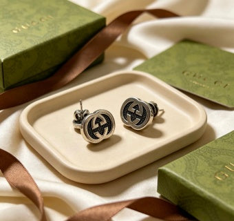 Gucci GG Interlocking Circle Silver Stud Earrings